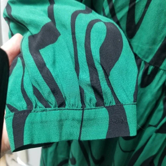 Zara Green Black Print Long Sleeve Midi Dress M - Picture 9 of 12